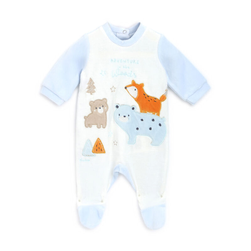 Boys Light Blue Applique Nappy Opening Babysuit image number 0